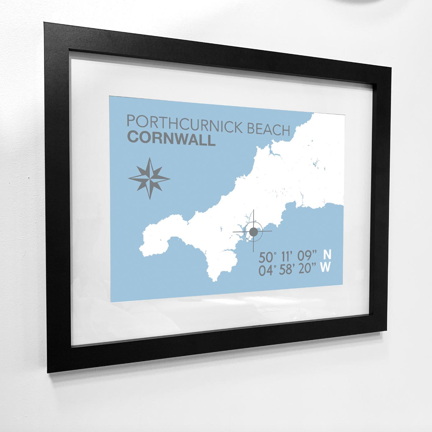 Porthcurnick Beach Coastal Map Print-SeaKisses