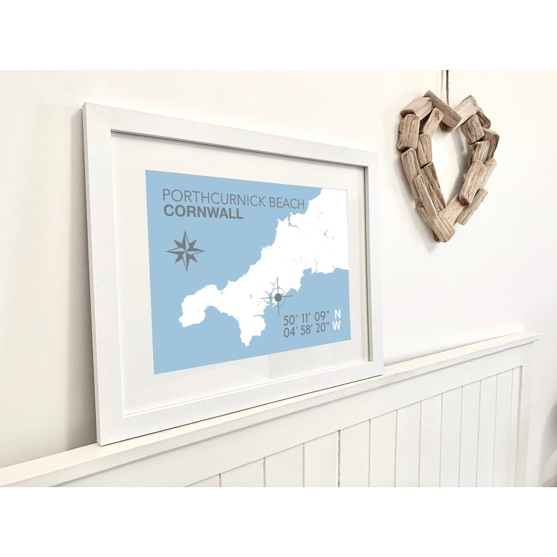 Porthcurnick Beach Coastal Map Print-SeaKisses