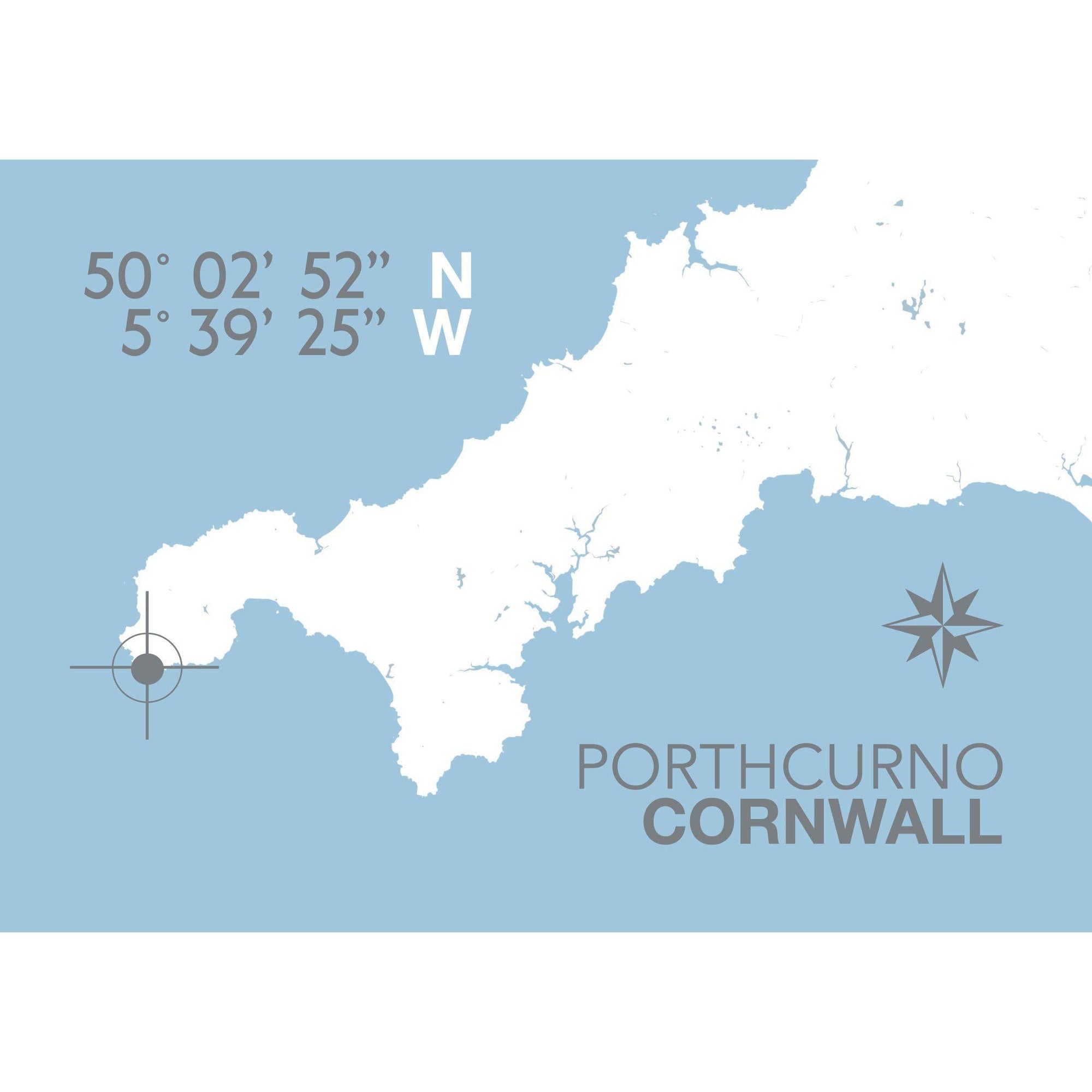 Porthcurno Coastal Map Print-SeaKisses