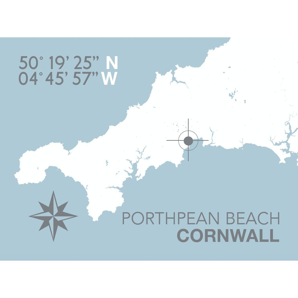 Porthpean Beach Coastal Map Print-SeaKisses