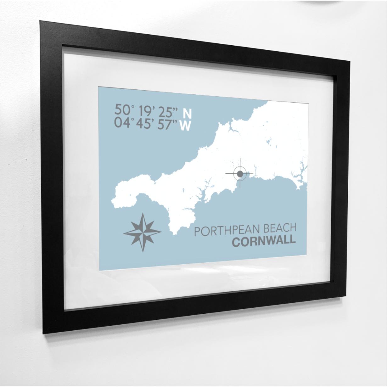 Porthpean Beach Coastal Map Print-SeaKisses