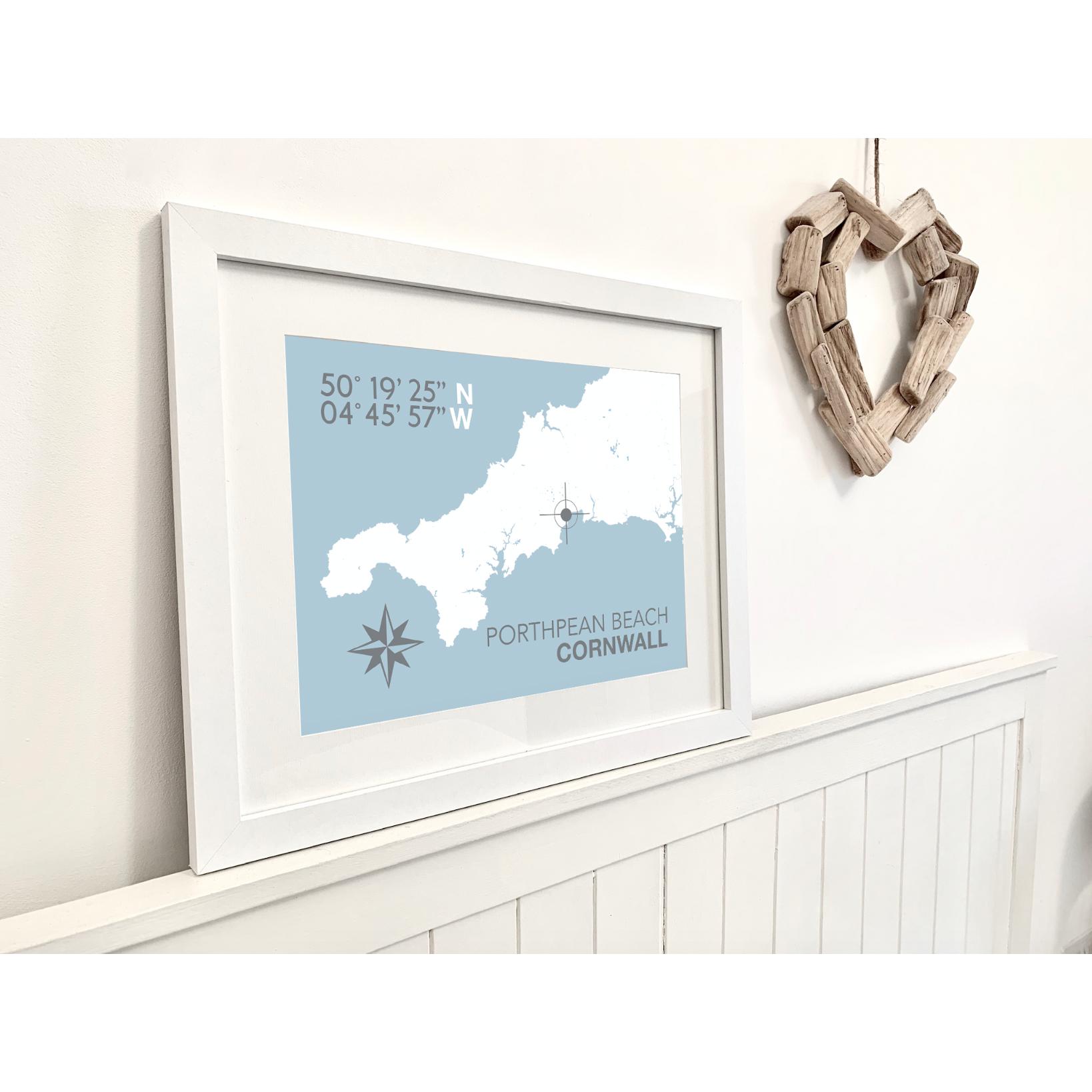 Porthpean Beach Coastal Map Print-SeaKisses