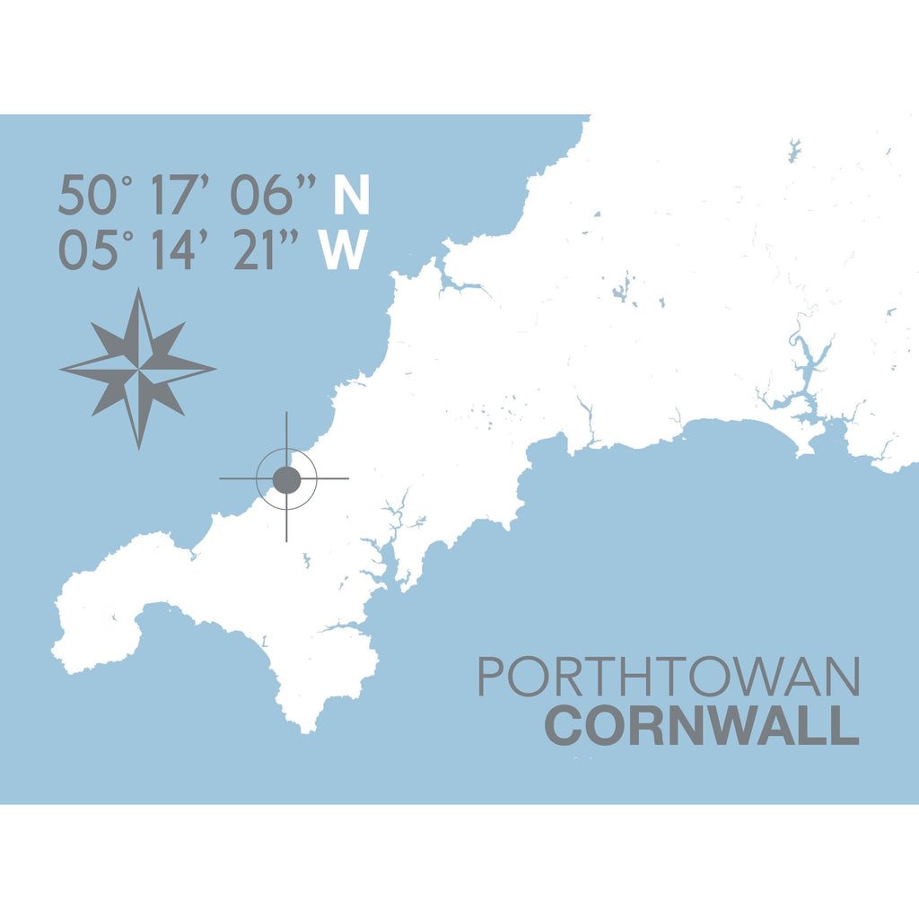 Porthtowan Map Travel Print- Coastal Wall Art /Poster-SeaKisses
