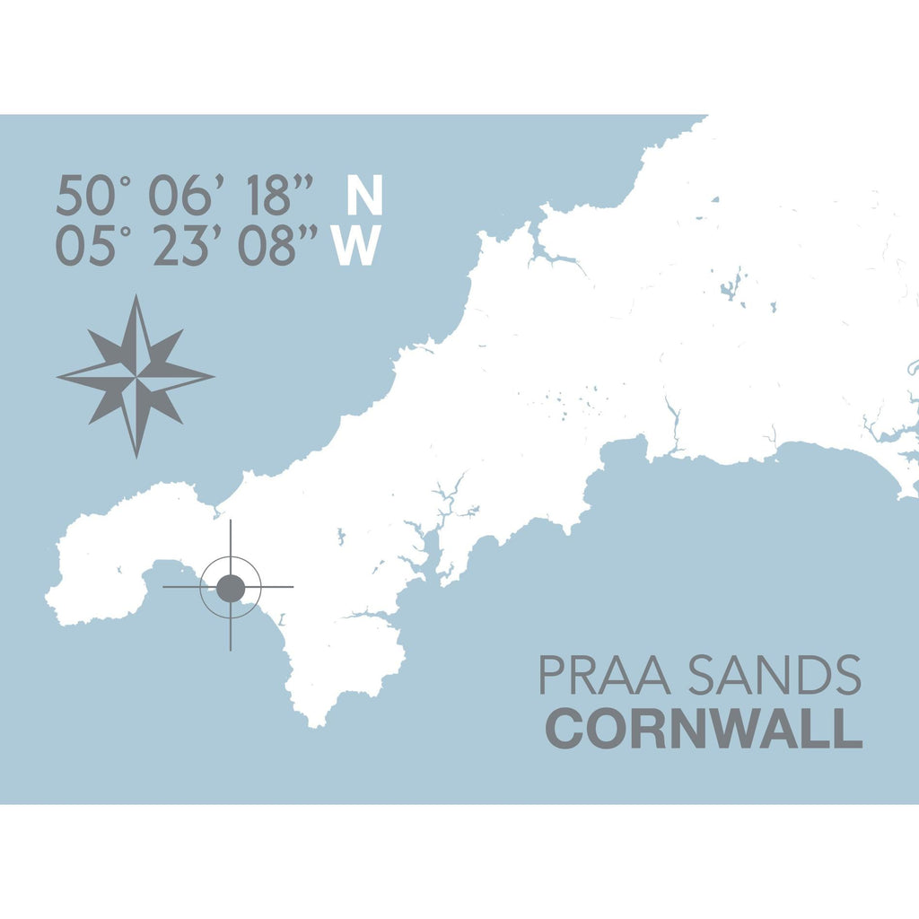 Praa Sands Map Travel Print - Coastal Wall Art - Poster-SeaKisses