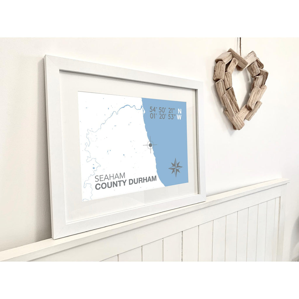 Seaham Map Travel Print - Coastal Wall Art /Poster-SeaKisses