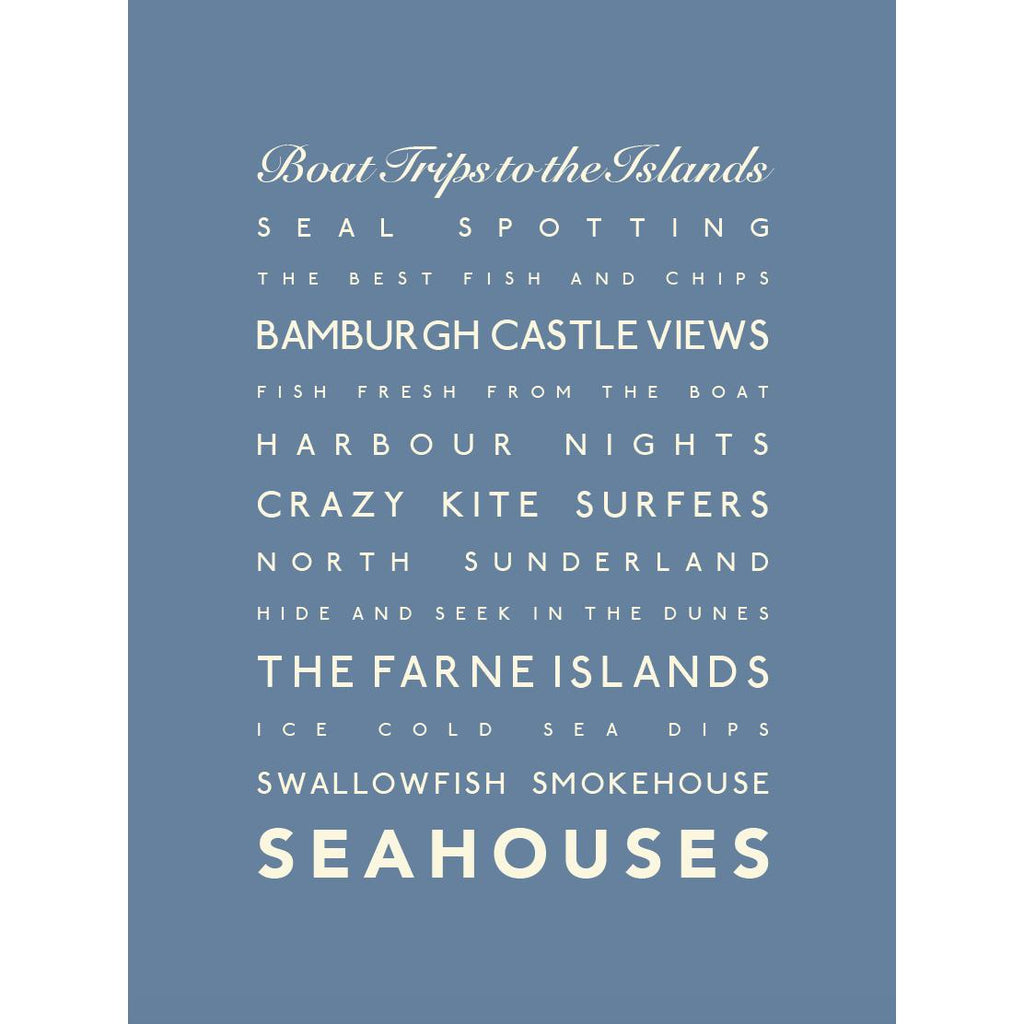 Seahouses Typographic Travel Print - Coastal Wall Art /Poster-SeaKisses