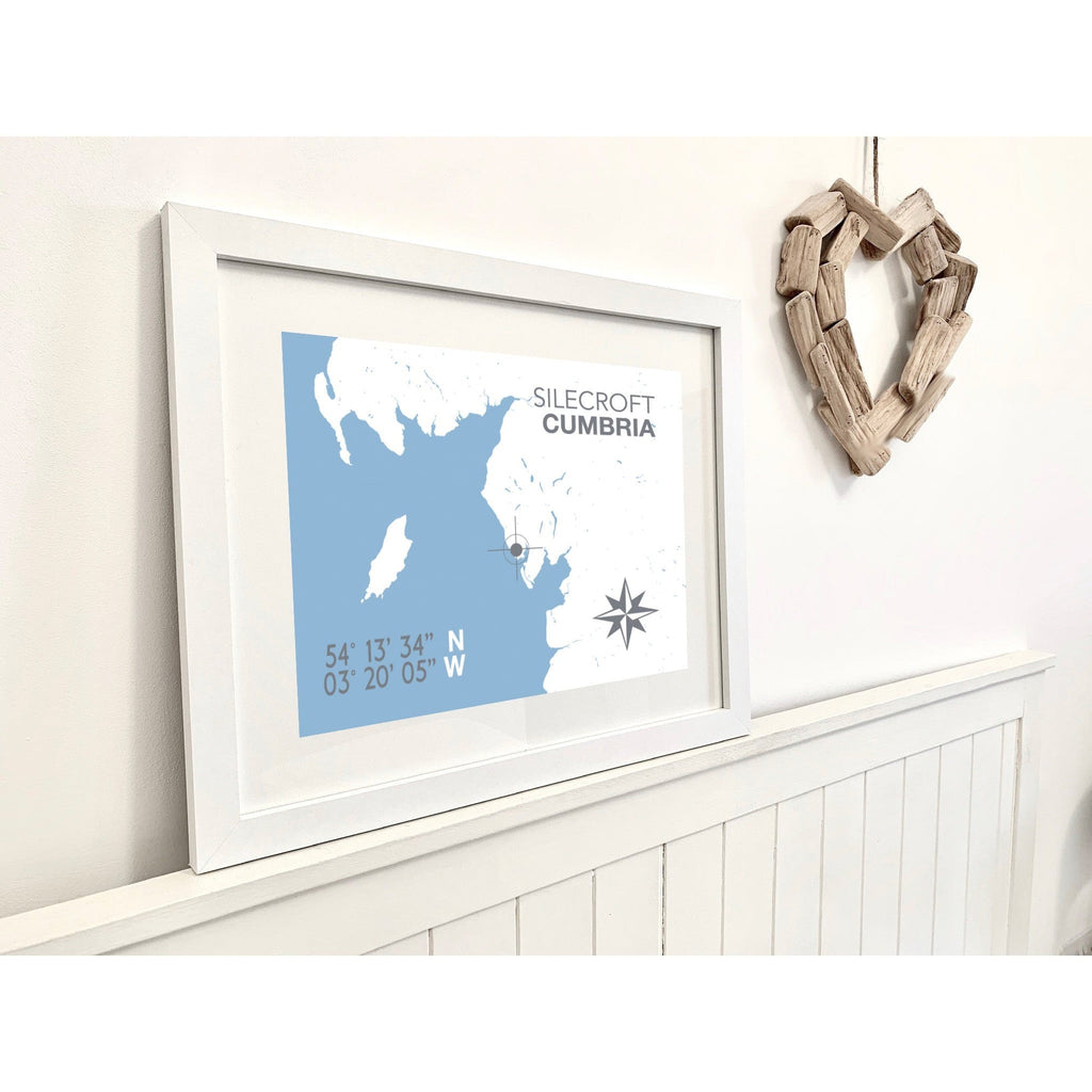 Silecroft Map Travel Seaside Print - Coastal Wall Art /Poster-SeaKisses
