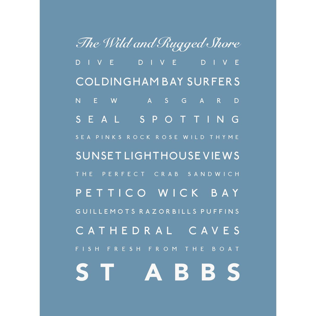 St Abbs Typographic Travel Print- Coastal Wall Art /Poster-SeaKisses
