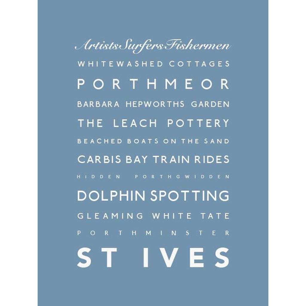St Ives Typographic Travel Print- Coastal Wall Art /Poster-SeaKisses