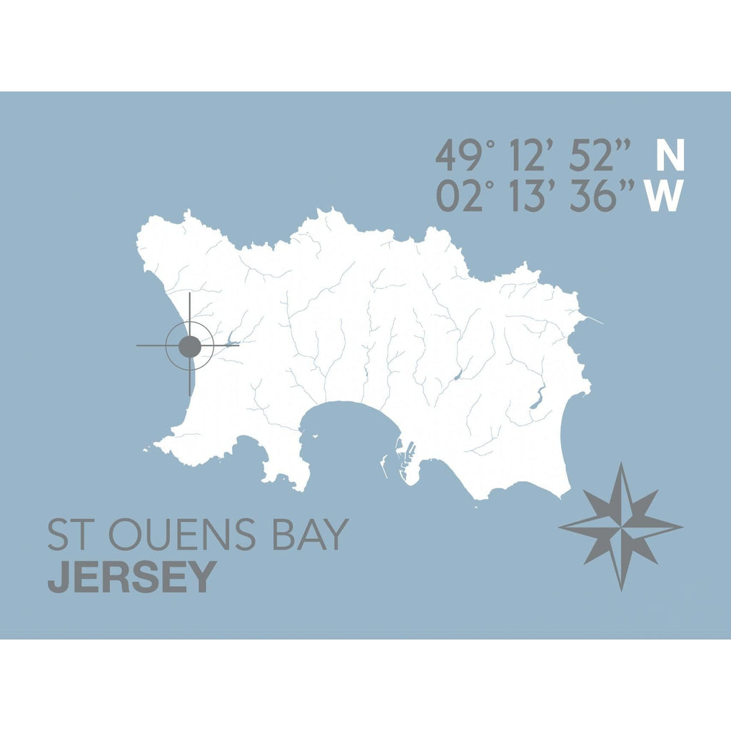 St Ouens Bay Coastal Map Print-SeaKisses