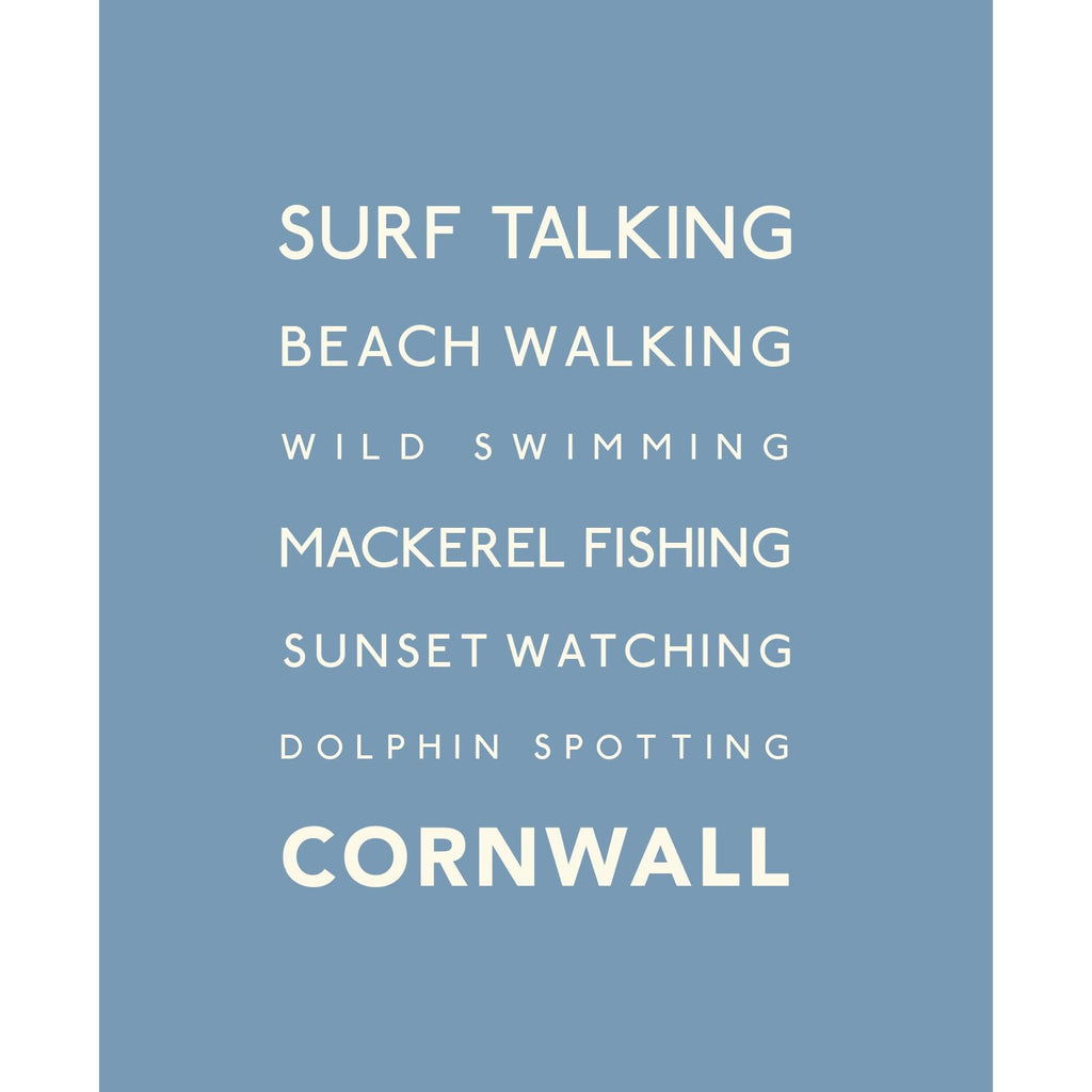 Surf Talking Cornwall Typographic Travel Print- Coastal Wall Art /Poster-SeaKisses
