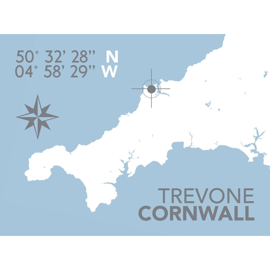 Trevone Coastal Map Print-SeaKisses