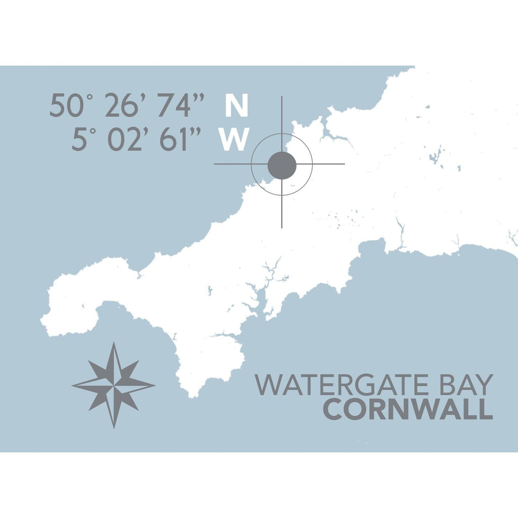 Watergate Bay Map Travel Print- Coastal Wall Art /Poster-SeaKisses