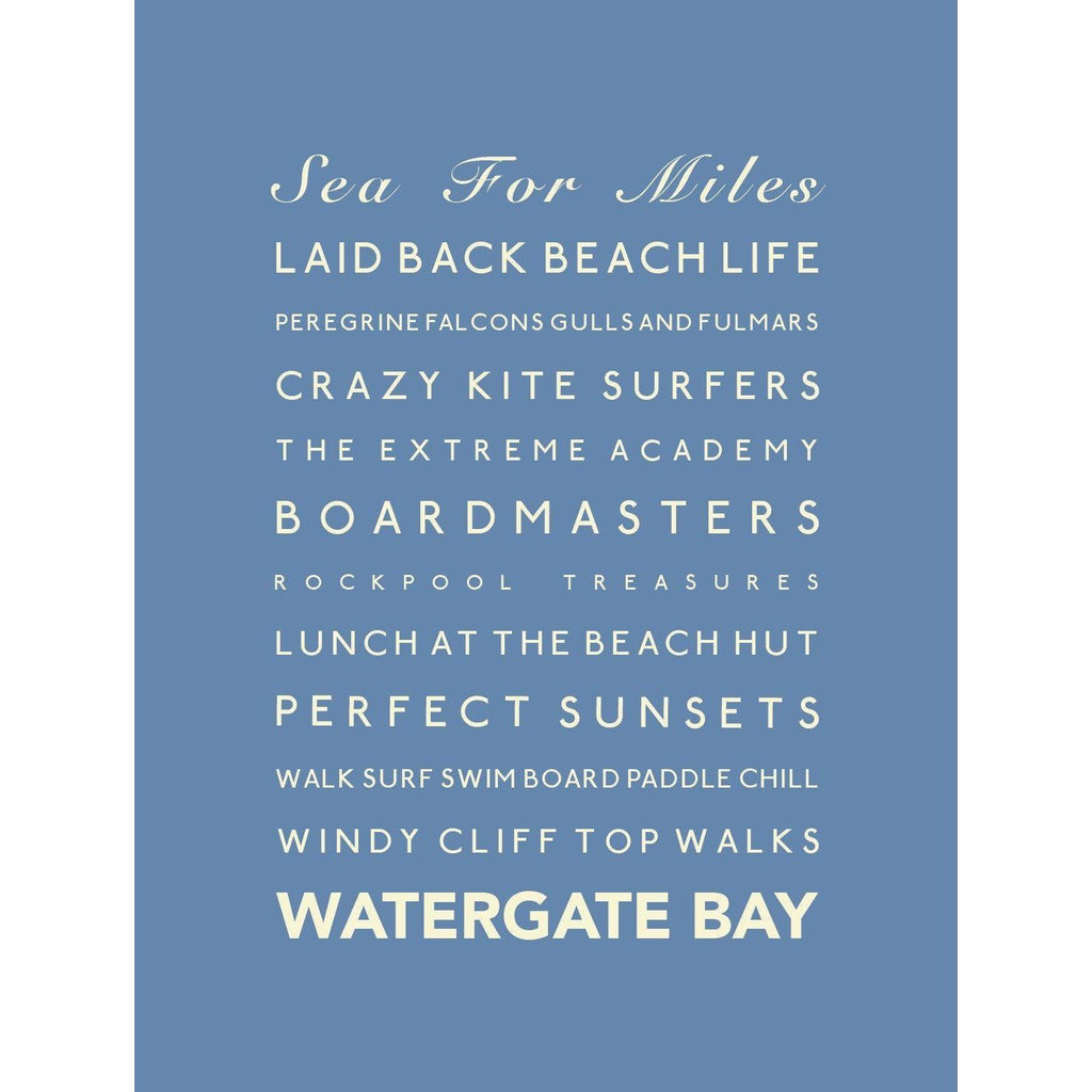 Watergate Bay Typographic Travel Print- Coastal Wall Art /Poster-SeaKisses