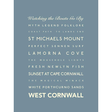West Cornwall Typographic Travel Print- Coastal Wall Art /Poster by ...