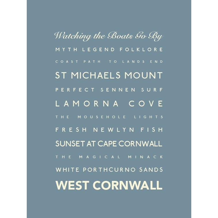 West Cornwall Typographic Travel Print- Coastal Wall Art /Poster-SeaKisses