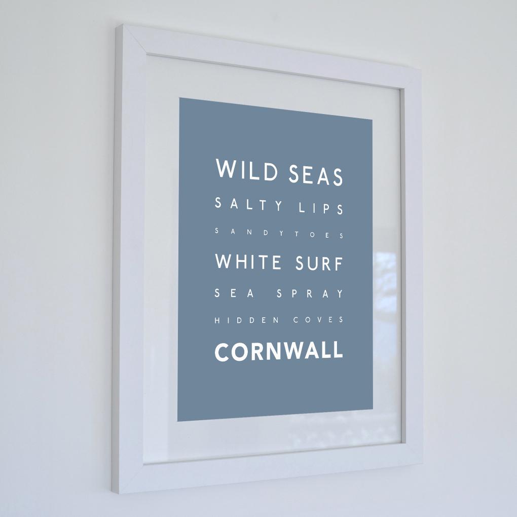 Wild Seas Cornwall Typographic Travel Print- Coastal Wall Art /Poster-SeaKisses
